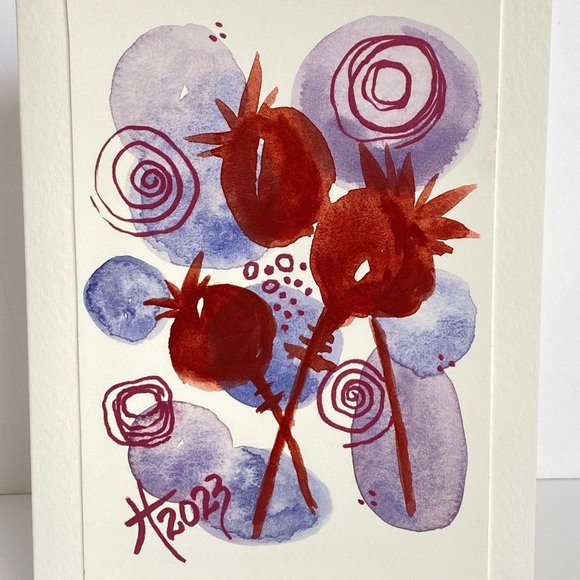 Poppies Blank Greeting Card Original Handmade Watercolor Artwork Plus Envelope - Picture 1 of 6